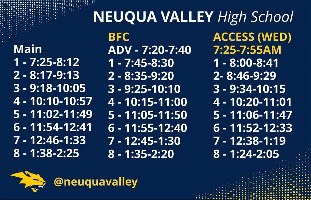 Graphic connected to the Main, BFC, and Wednesday Access Schedule.